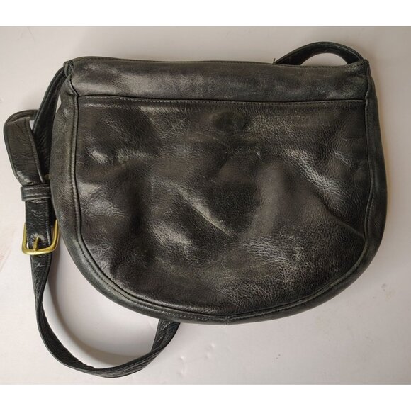 Vintage Libaire Black Stressed Leather Handbag Purse Adjustable Strap Saddle Bag - Picture 1 of 6